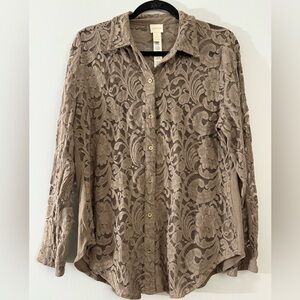 Chico's Lace Button-Down Shirt - Brown